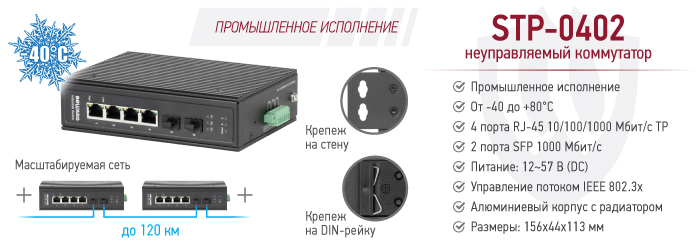 Рекомендуем! Неуправляемый коммутатор BEWARD STP-0402